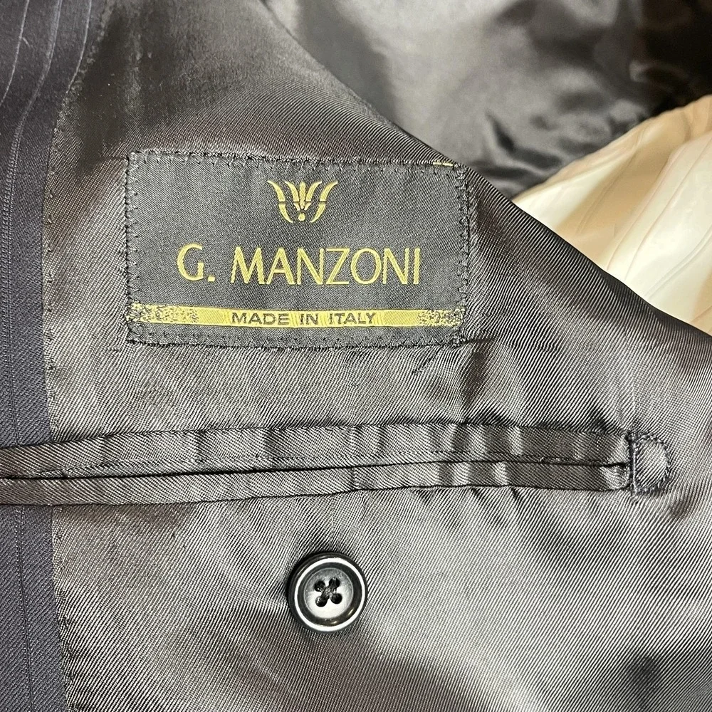 Gianni Manzoni Navy Pinstripe Blazer Reda Super 130s Virgin Wool‎ Italy 46L